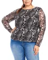 KAREN KANE PLUS PRINTED MESH LONG SLEEVE TOP