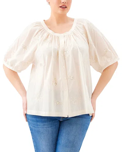 Karen Kane Plus Short Sleeve Embroidered Peasant Top In Neutral