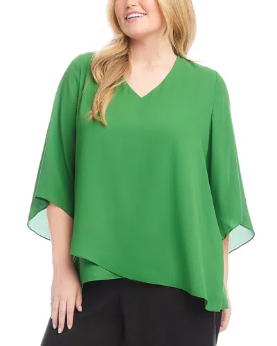 Karen Kane Plus Size Bracelet Sleeve Asymmetric Top In Green