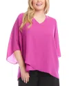 Karen Kane Plus Size Bracelet Sleeve Asymmetric Top In Bright Pink