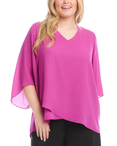 Karen Kane Plus Size Bracelet Sleeve Asymmetric Top In Bright Pink