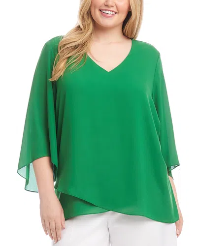 Karen Kane Plus Size Bracelet Sleeve Asymmetric Top In Green