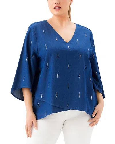 Karen Kane Plus Size Bracelet Sleeve Embellished Asymmetric Top In Blue