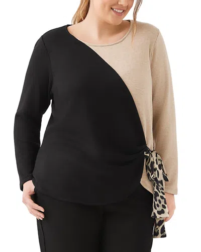 Karen Kane Plus Size Colorblock Long Sleeve Satin Bow Top In Multi