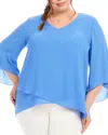 Karen Kane Crossover Hem Asymmetric Top In Dusty Blue