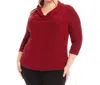 Karen Kane Plus Size Drape Neck Metallic Top In Red In Multi