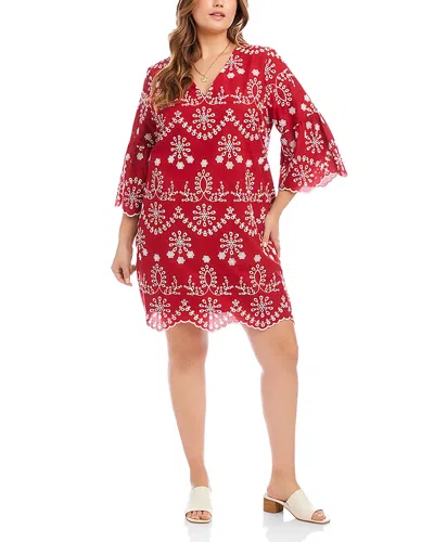 Karen Kane Plus Size Flare Sleeve Embroidered Dress In Multi