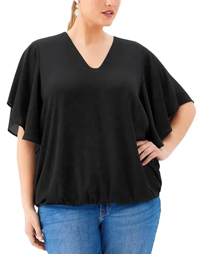 Karen Kane Plus Size Flutter Sleeve V Neck Top In Black