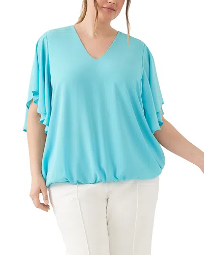 Karen Kane Plus Size Flutter Sleeve V Neck Top In Blue