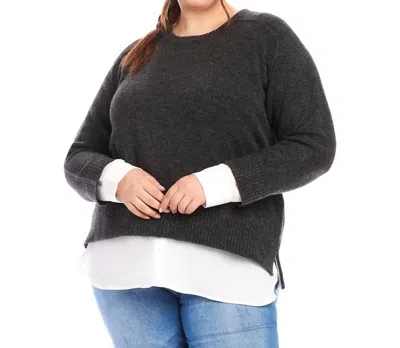 KAREN KANE PLUS SIZE LAYERED CREWNECK SWEATER IN CHARCOAL