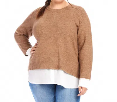 Karen Kane Plus Size Layered Crewneck Sweater In Wheat In Brown