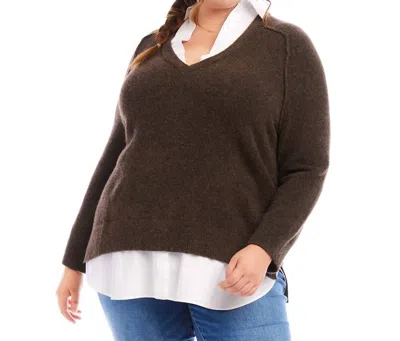 Karen Kane Plus Size Layered Sweater In Brown