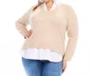 Karen Kane Plus Size Layered Sweater In Sand In Neutral