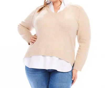 Karen Kane Plus Size Layered Sweater In Sand In Neutral