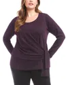 Karen Kane Plus Size Long Sleeve Metallic Knit Side Tie Top In Purple