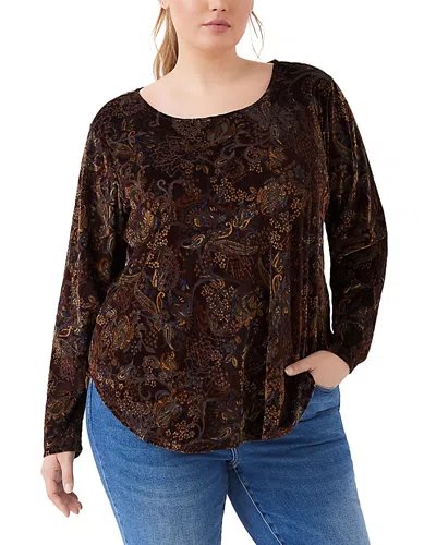 Karen Kane Plus Size Long Sleeve Velvet Burnout Top In Brown