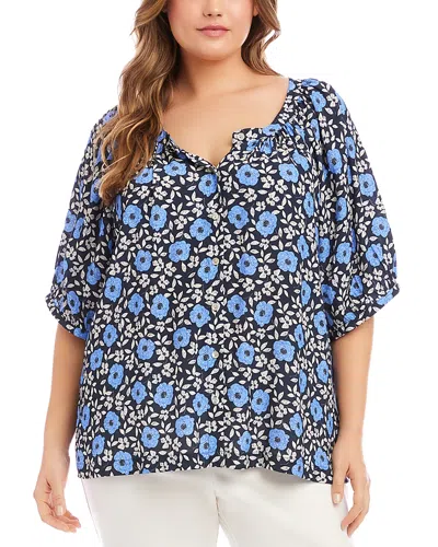 Karen Kane Plus Size Puff Sleeve Peasant Top In Blue