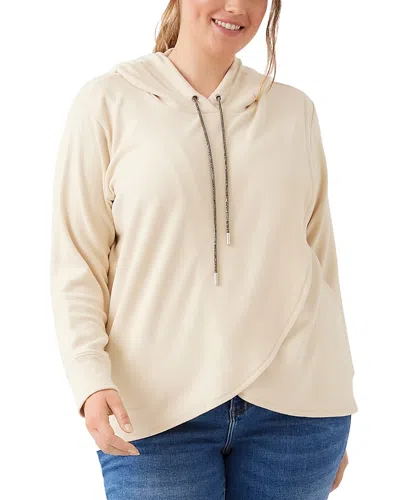Karen Kane Plus Size Rhinestone Drawstring Crossover Sweatshirt In Neutral