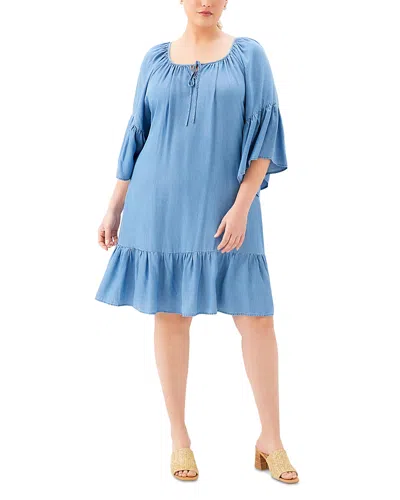 Karen Kane Plus Size Ruffle Hem Dress In Blue