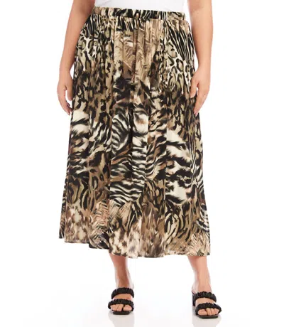 Karen Kane Plus Size Side-slit Midi Skirt In Print In Animal Print