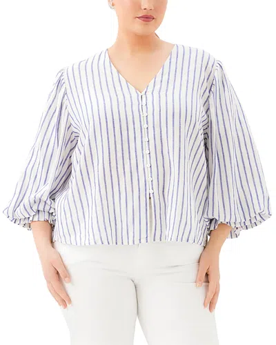 Karen Kane Plus Size Stripe Layered Sleeve Shirred Blouse In Multi