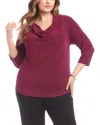 Karen Kane Plus Size Three Quarter Sleeve Drape Front Top In Red
