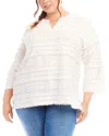 Karen Kane Plus Size Three Quarter Sleeve Embroidered Tunic In Off White
