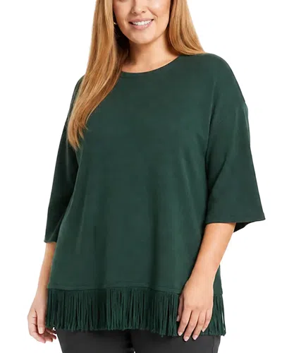 Karen Kane Plus Size Three Quarter Sleeve Fringe Trim Boat Neck Top In Green
