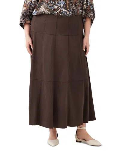Karen Kane Plus Size Tiered Faux Suede Maxi Skirt In Brown