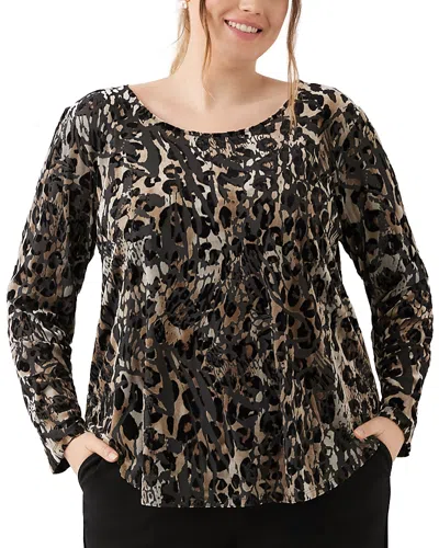 Karen Kane Plus Size Velvet Burnout Long Sleeve Shirttail Top In Multi