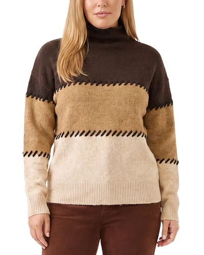 Karen Kane Plus Size Whipstitched Colorblocked Sweater In Brown