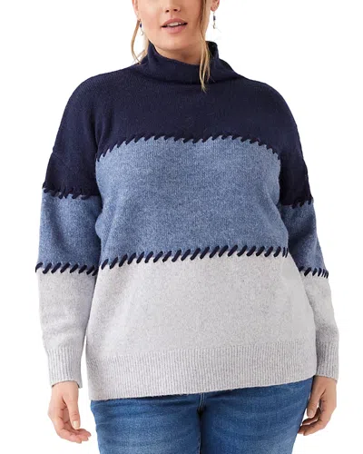 Karen Kane Plus Size Whipstitched Colorblocked Sweater In Blue