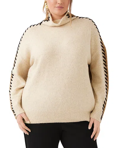 Karen Kane Plus Size Whipstitched Colorblocked Sweater In Neutral