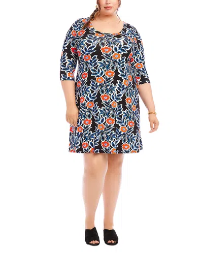 Karen Kane Plus Three Quarter Sleeve A Line Dress In Print