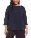 Karen Kane Plus Three Quarter Sleeve Boat Neck Top In Navy