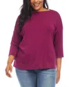 Karen Kane Plus Three Quarter Sleeve Boat Neck Top In Wine