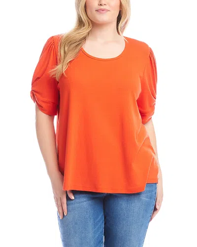 Karen Kane Plus Twist Sleeve Top In Bright Orange