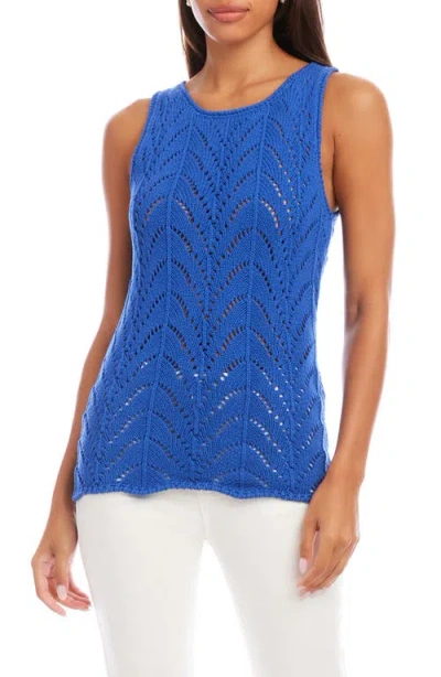 Karen Kane Pointelle Cotton Sweater Tank In Blue