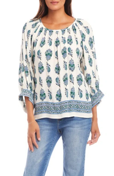 Karen Kane Print Blouson Sleeve Top In White Print