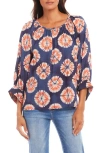 Karen Kane Print Blouson Top In Blue Print