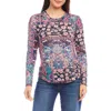 Karen Kane Print Long Sleeve Jersey Top In Pink Print