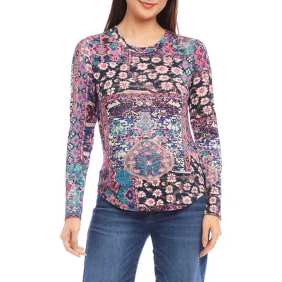 Karen Kane Print Long Sleeve Jersey Top In Pink Print