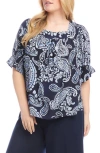 Karen Kane Ruffle Sleeve Square Neck Top In Paisley