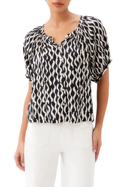 Karen Kane Print Satin Button-up Peasant Top In Animal Print
