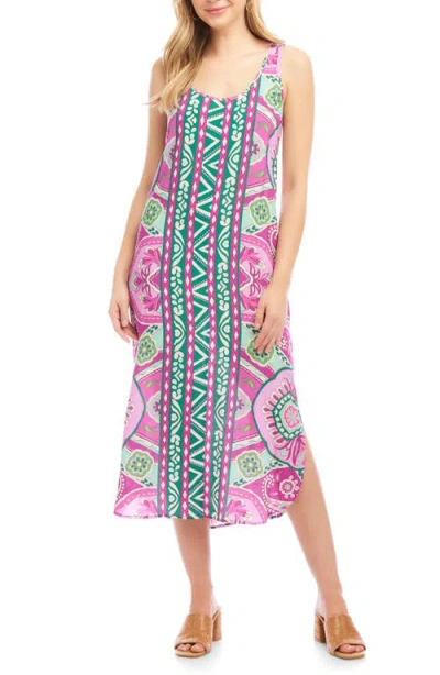Karen Kane Print Side Slit Midi Tank Dress In Multi
