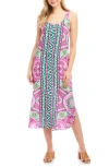 Karen Kane Print Side Slit Midi Tank Dress In Pink