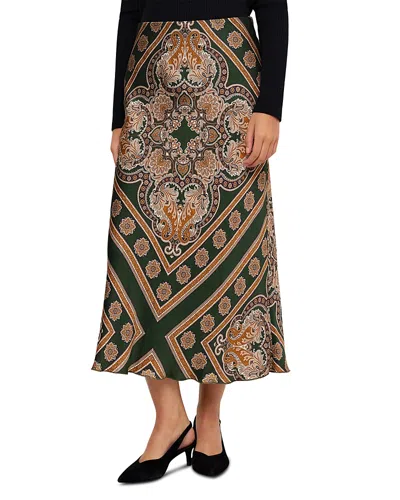 Karen Kane Printed Bias Cut Midi Skirt In Green