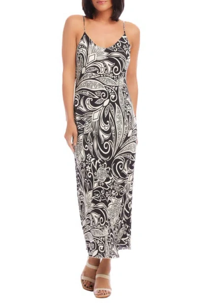 Karen Kane Printed Bias Cut Slipdress In Black