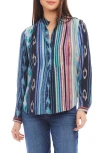 Karen Kane Long Sleeve Placket Top In Print In Blue