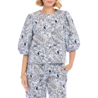 Karen Kane Puff Sleeve Button Front Top In Paisley In Multi